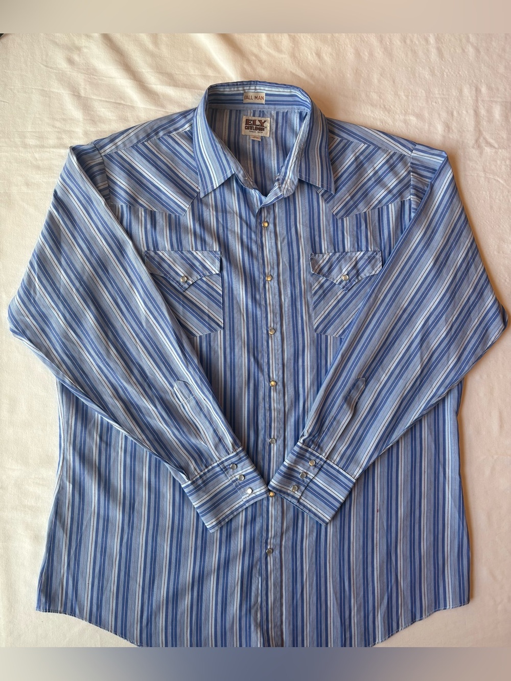 Vintage Ely Cattleman Striped Western Pearl Snap Shirt Blue/White Tall Man XL